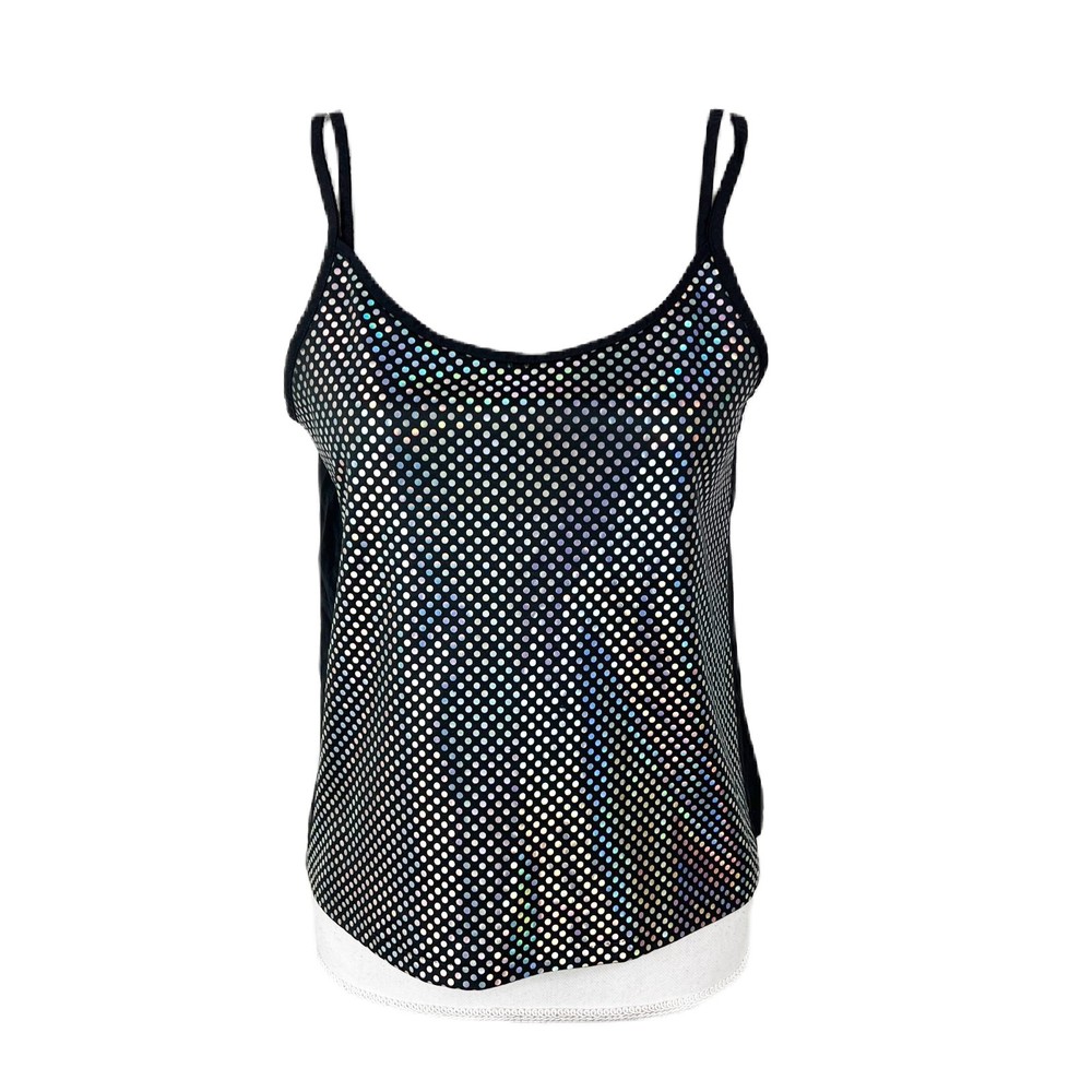 Vintage Claude Party Tank Top Women Medium Sparkly Polka Dot Front Sleeveless